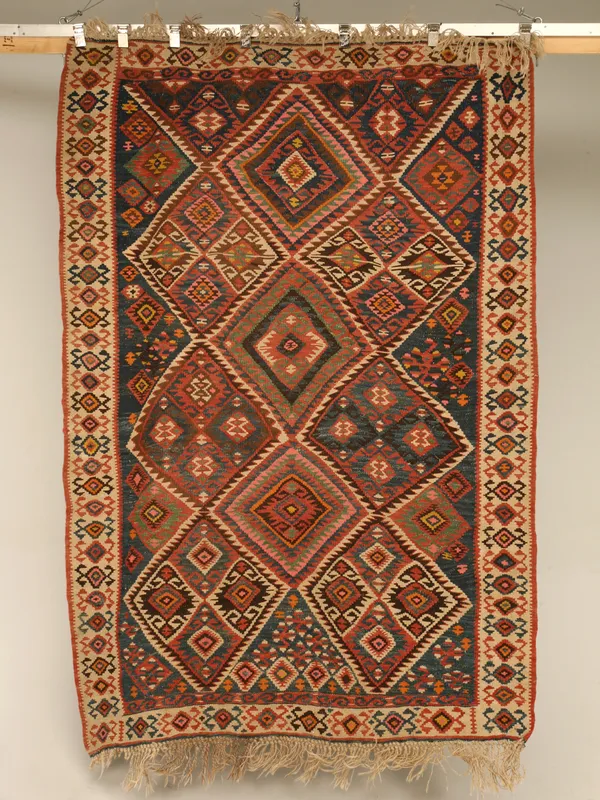 Handgeknoopte Turkse kilim met geometrisch patroon